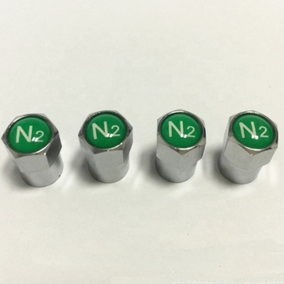 Objetivo de reemplazo/reparación Sello de logotipo de nitrógeno N2 verde Capa de válvula de neumático con chapa de cromo para el montaje universal de automóviles