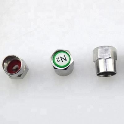 Objetivo de reemplazo/reparación Sello de logotipo de nitrógeno N2 verde Capa de válvula de neumático con chapa de cromo para el montaje universal de automóviles