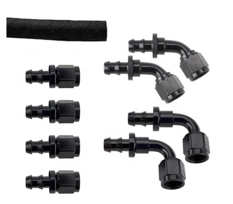 Soporte personalizado de cabeza redonda código negro de aluminio Push-On Kit de ajuste de extremo de manguera AN6 9PCS conexión femenina y duradero