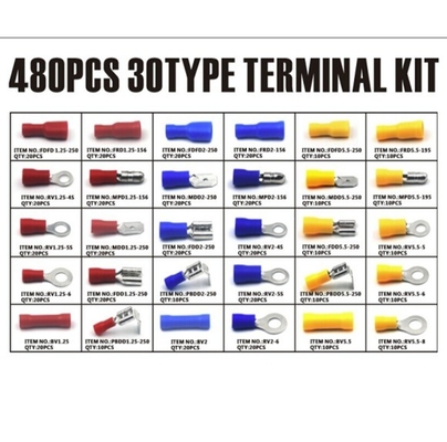 480pcs terminales aislados conector eléctrico con pinzas trasero espada anillo horquilla terminal conjunto kit con caja para el año universal