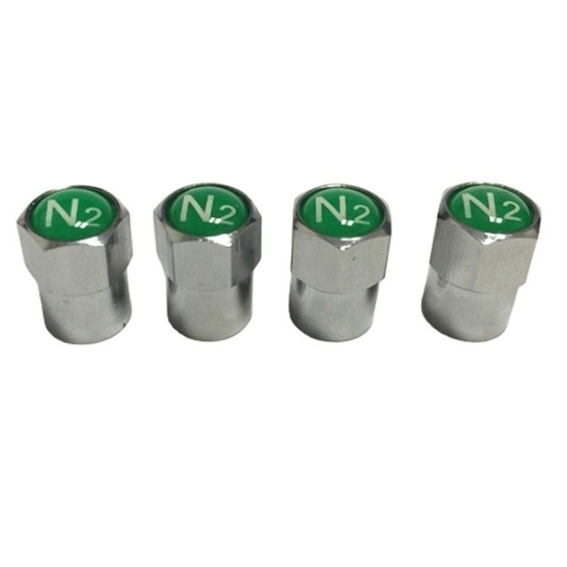Objetivo de reemplazo/reparación Sello de logotipo de nitrógeno N2 verde Capa de válvula de neumático con chapa de cromo para el montaje universal de automóviles