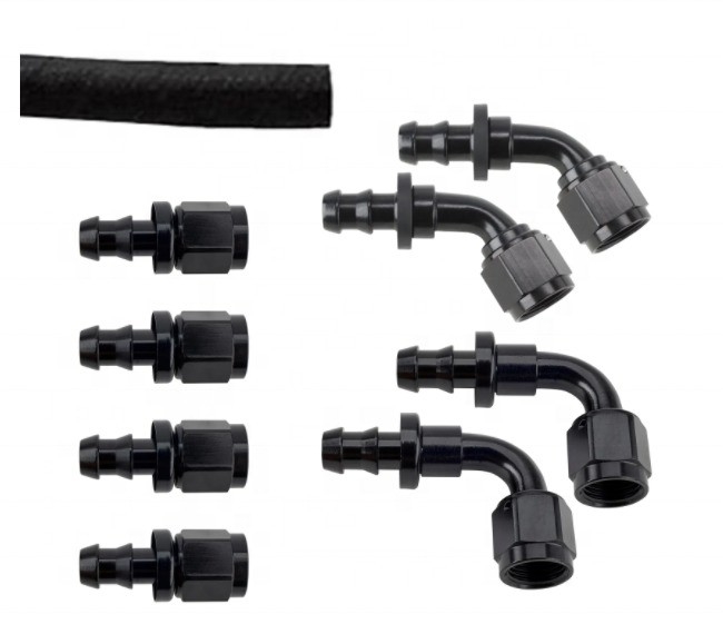 Soporte personalizado de cabeza redonda código negro de aluminio Push-On Kit de ajuste de extremo de manguera AN6 9PCS conexión femenina y duradero