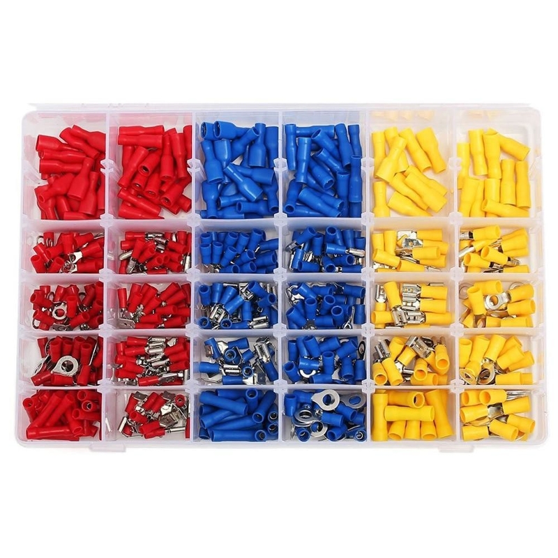 480pcs terminales aislados conector eléctrico con pinzas trasero espada anillo horquilla terminal conjunto kit con caja para el año universal