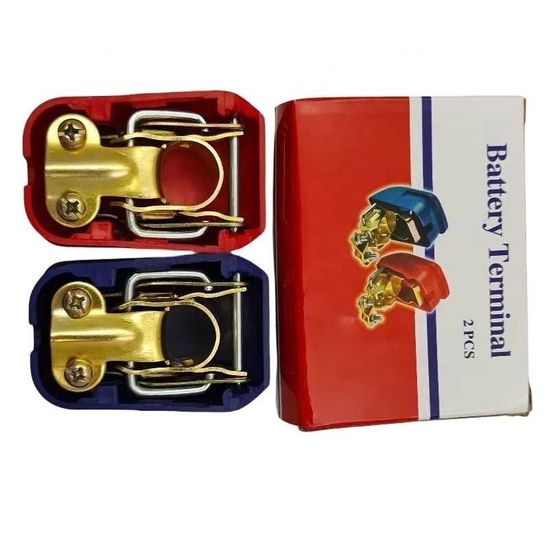 Terminals de baterías universales Capa de protección de plástico para abrazaderas de terminales de cable de automóvil Conectores en material azul y rojo
